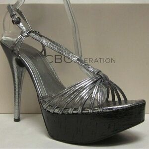 BCBGeneration Santos Silver Metallic Strappy Platform Heels
